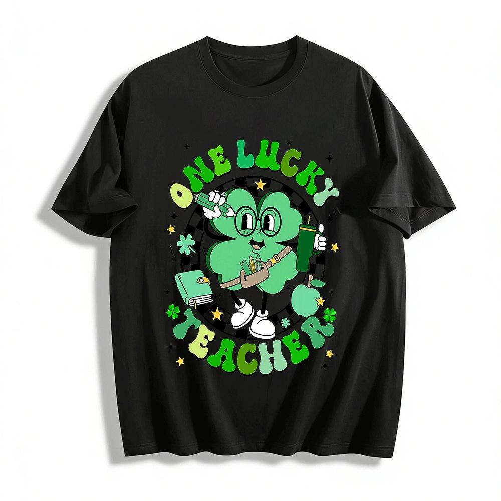 

One Lucky Teacher St. Patrick s Day Clover Graphic Top Pure cotton T-shirt XXS