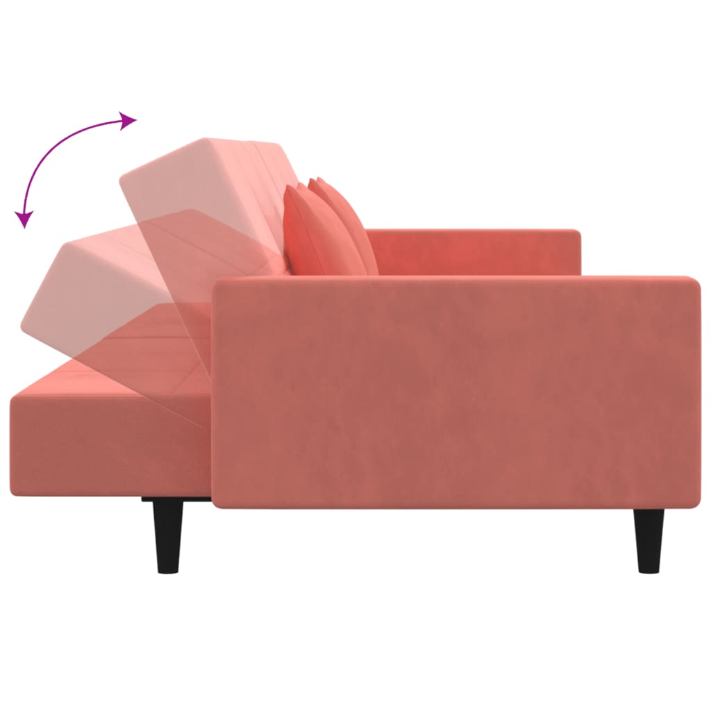 2 Seater Sofa Bed with 2 Pillows Pink Velvet