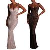 Women's Floral Lace Sexy Cocktail Dress Sleeveless Spaghetti Strap Bodycon Maxi Dress Slim Fit Party Club Evening Dress