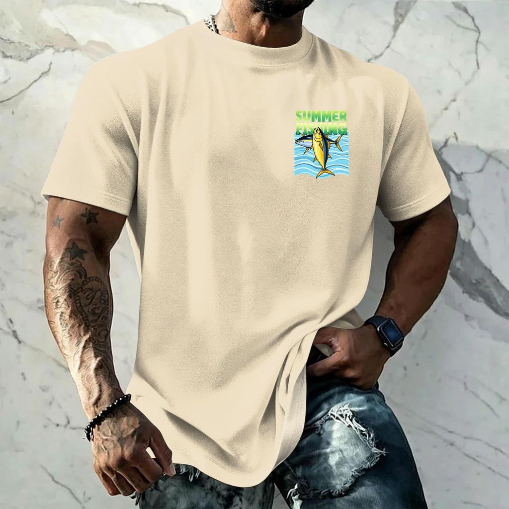 Men's Vintage Texture Printed Short Sleeve T Shirt Loose Fit Casual Summer Daily Top Lightweight Breathable Fabric Comfortable Design
