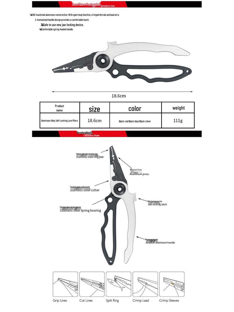 New Self-Locking Aluminum Alloy Fishing Pliers: Hook Remover & Fish Controller Scissors