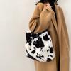 Versatile Cow Pattern Plush Shoulder Bag Large Capacity Women Handbag for Everyday Use