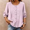 Womens 34 Sleeve Button Down Blouse with Embroidered Floral Pattern Loose Fit Casual Top for Everyday Wear