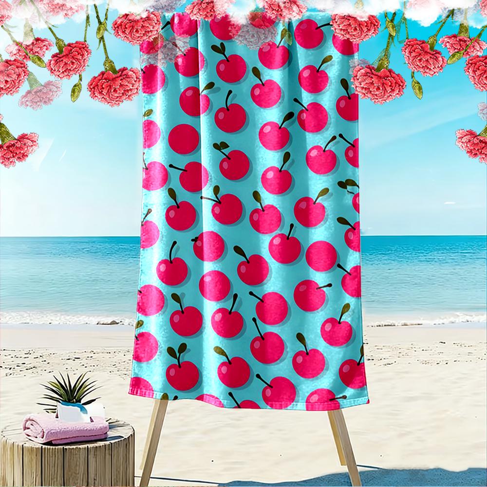 Pink Cherry Pattern Beach Towel Beach towel quick-drying for travel outdoor sports jogging beach and swimming