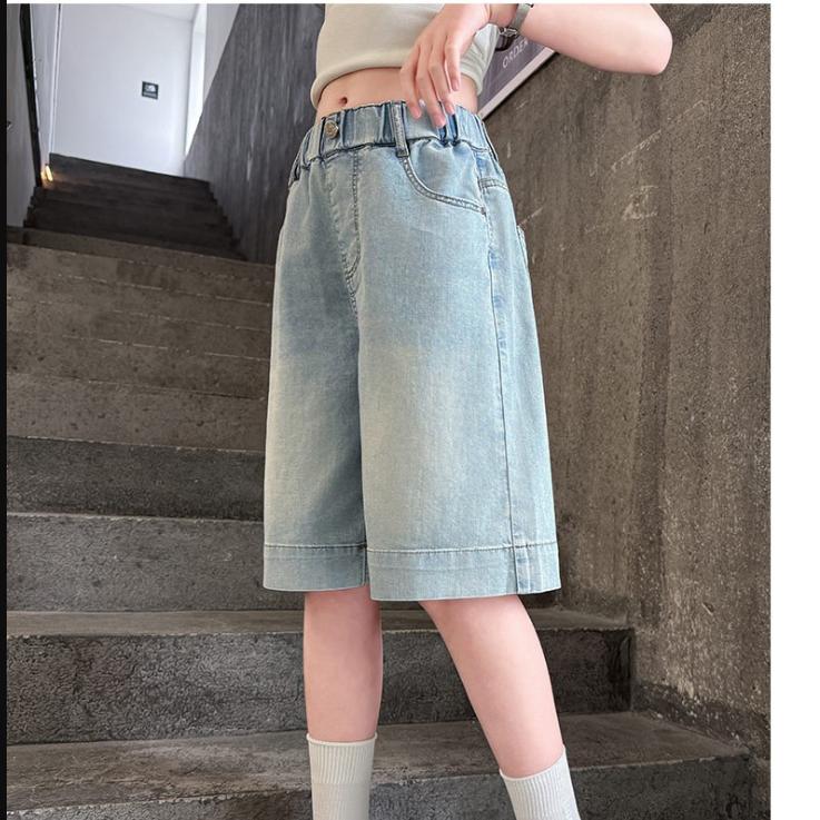 

Girls Summer Thin Heart Embroidered Jeans 120 синий