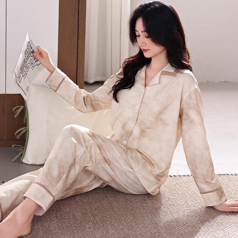 Pajamas Women'S Pure Cotton Long-Sleeved Medium Cotton Thin Cardigan Women'S Loungewear Set
