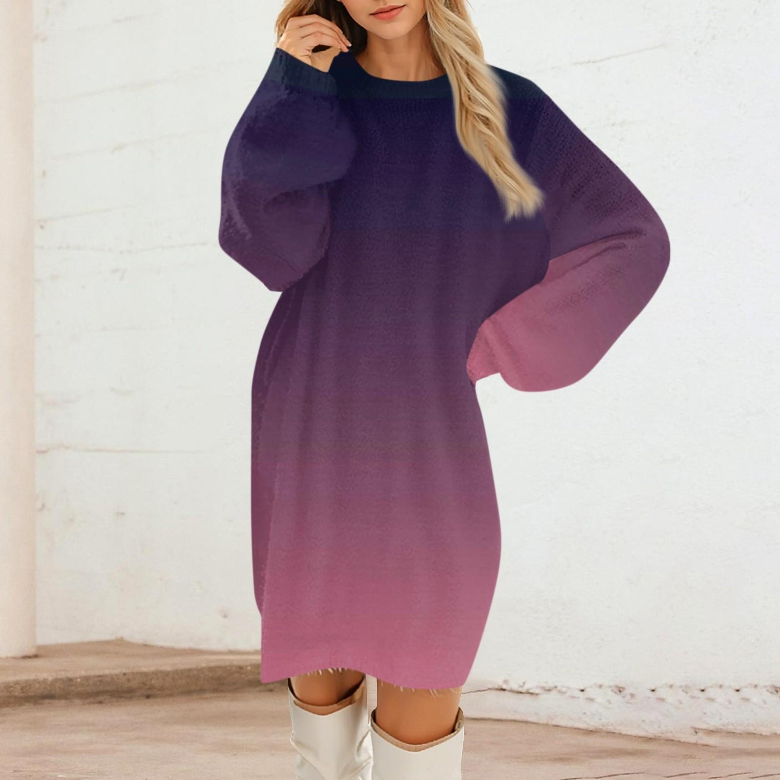 

Женские повседневные плюшевые платья с круглым вырезом и длинным рукавом XXXL темно-фиолетового