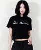 Deumakeu Rough Writing Text-Logo Crop T-Shirt Black