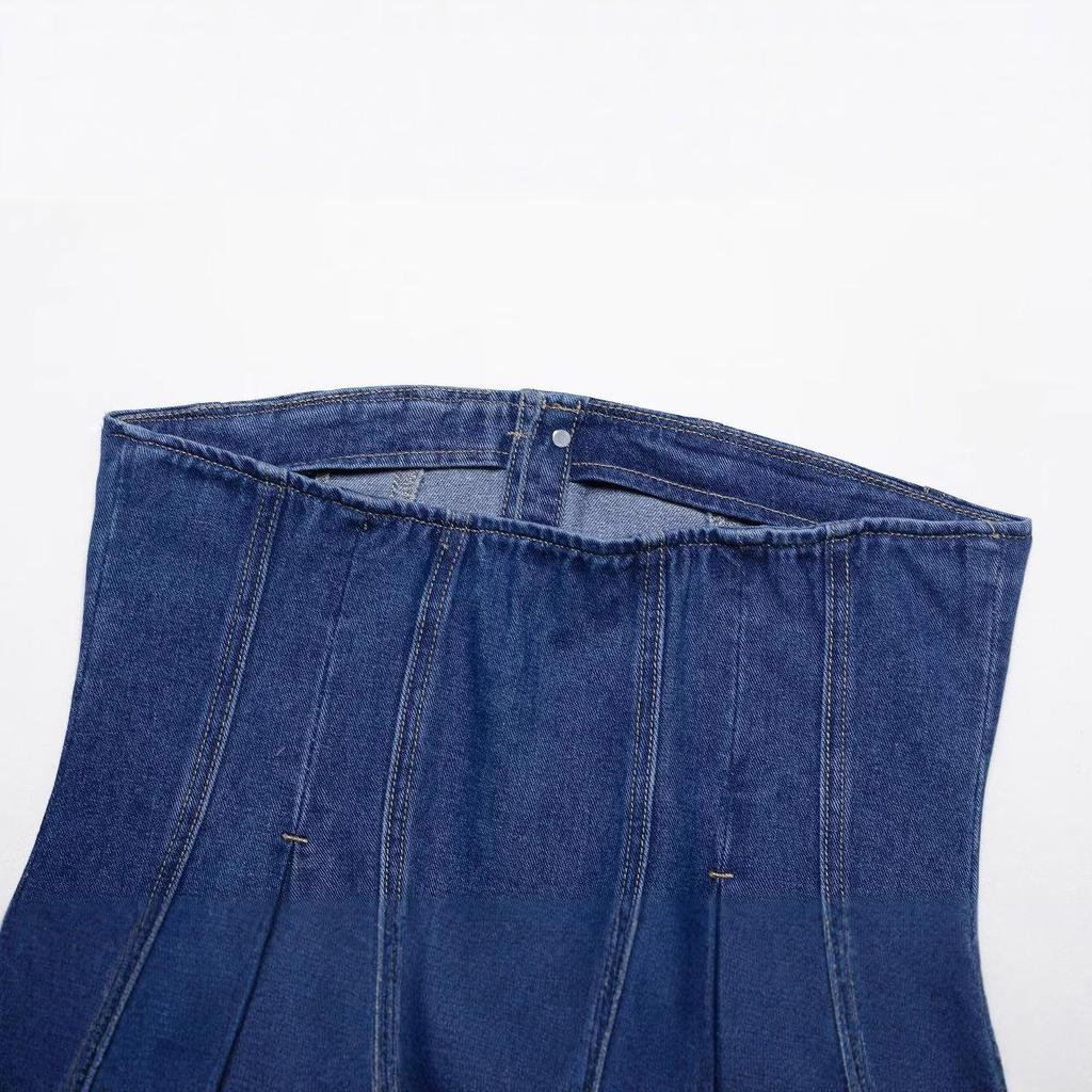 2025 Summer Women's Fashion: Denim Tube Top & Capri Pants Set