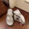 2025 new slippers women's summer fashion versatile outer wear heightened thick bottom slope heel rhinestone premium high heel cool slippers