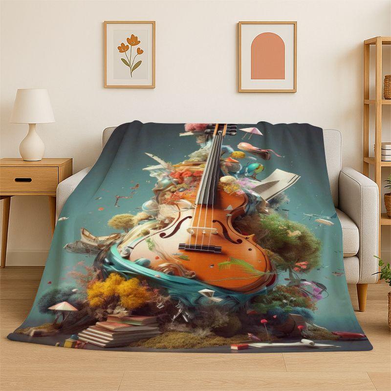 Rhythmus Violine Cello Musiknote Instrument Flanelldecke Weiche Überwurfdecke für Schlafzimmer Wohnzimmer Bett Reise Picknick Nickerchen Abdeckung