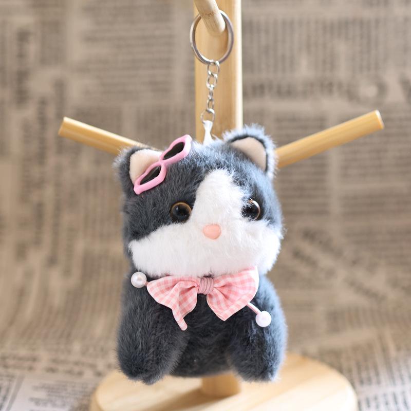 Cute Sunglasses Kitten Plush Keychain Bag Charm Soft Stuffed Animal Doll Pendant Accessory