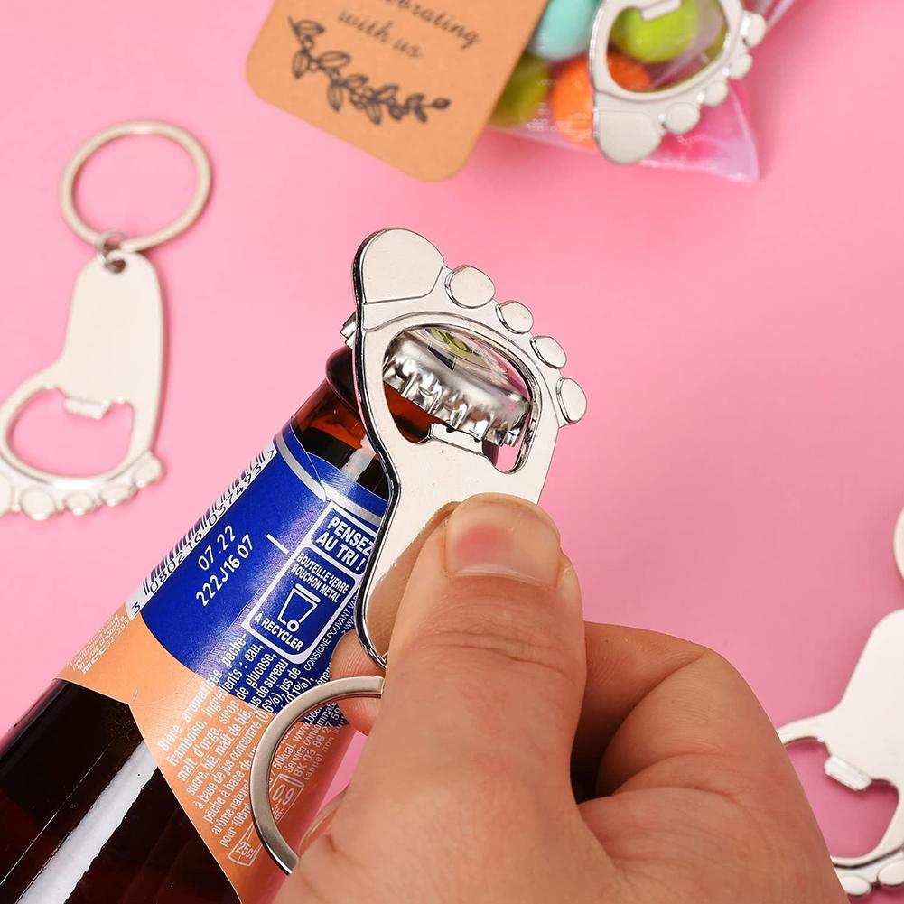 50pcs Footprint Bottle Opener Set With Organza Bags Tags Jute Twine Shower Favors For Guest