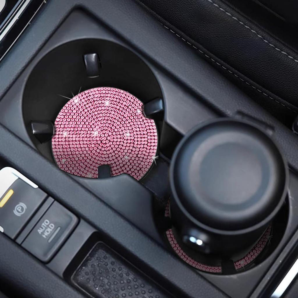 2PCS Bling Car Cup Holder Coaster, Crystal Rhinestone Non-Slip Ert Auto Cup Pads, Sparkling Vehicle Decor Bottle Mat Accessories For Women Girls,