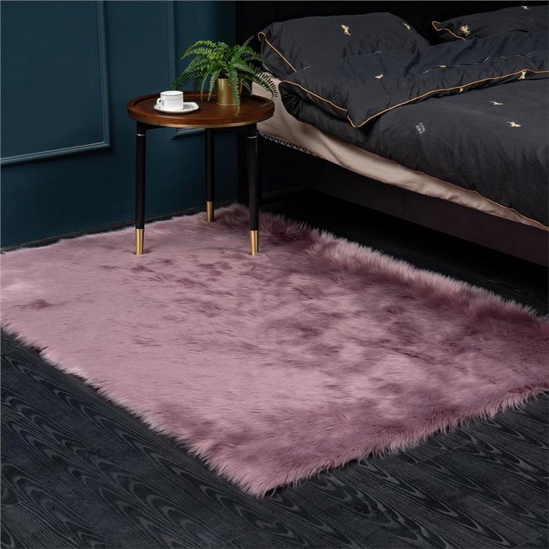 Nordic Style Plush Living Room Carpet - Cute Full Coverage Imitation Wool Rug for Bedroom & Sofa Area.