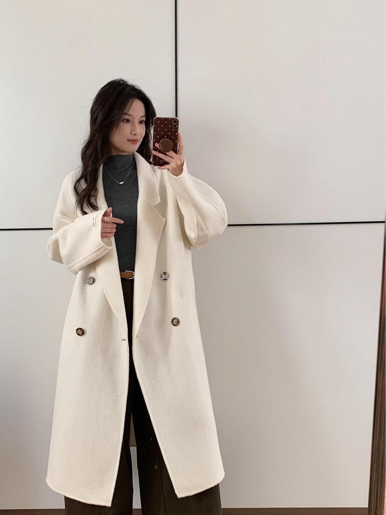 Luxurious Hand-Stitched Korean Cocoon Double-Faced 100% Wool Coat