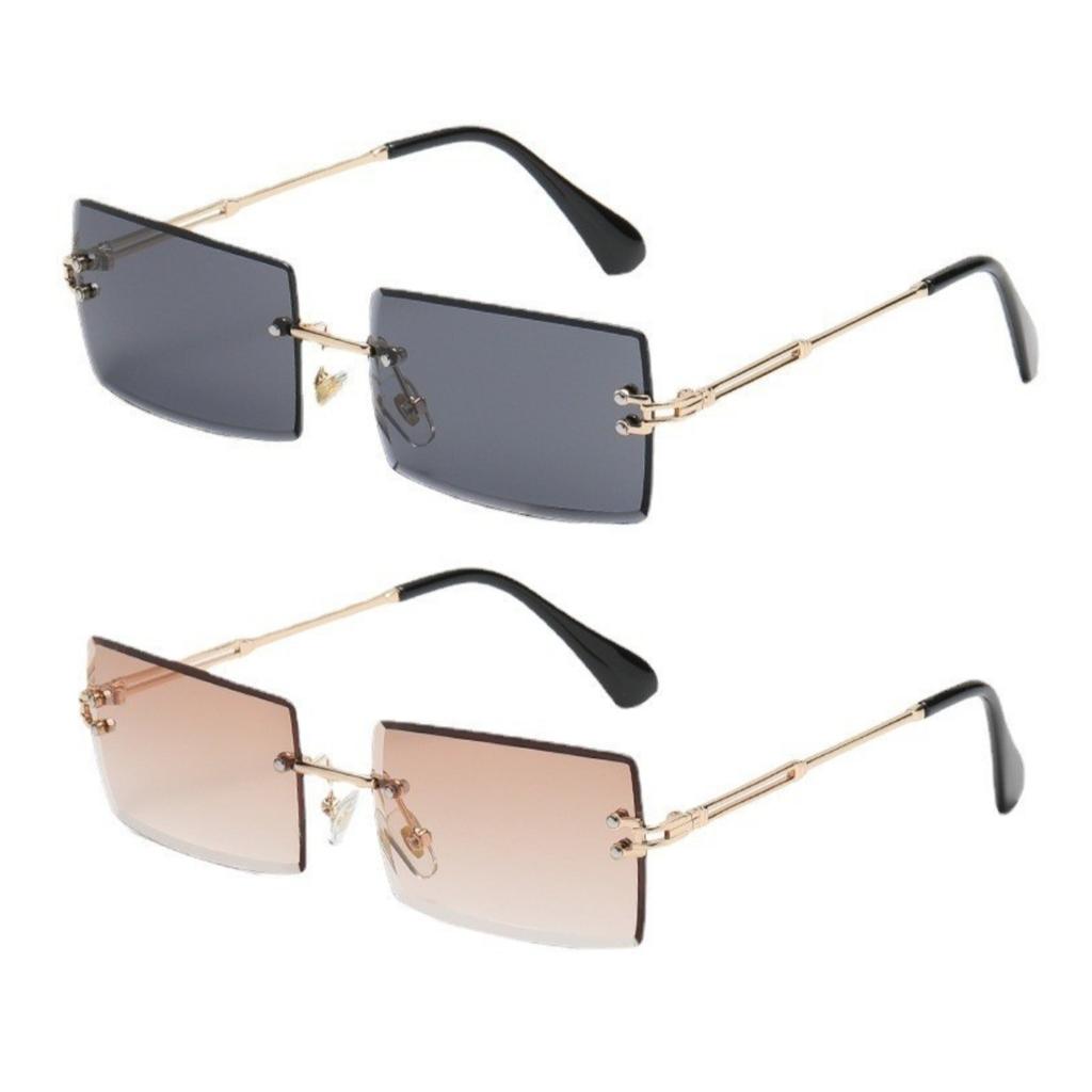 2PCS Women and Men Fashion Sunglasses UV400 Shades Rectangle Sun Glasses Rimless Summer Fashion Eyewear