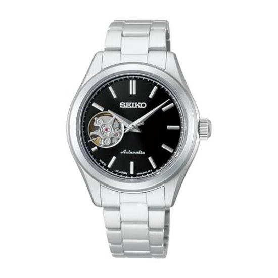 SEIKO SELECTION HFB008J Damenuhr Hergestellt in Japan Mechanisch Automatik (mit Handaufzug) Offenes Herz Einfach verstellbar Schwarzes Zifferblatt Edelstahl