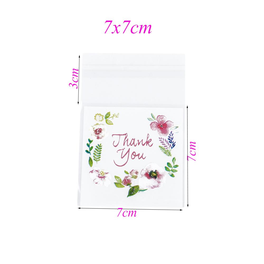 

100pcs 4 Sizes Hot Plastic Party Supplies Self-Adhesive Thank You Cookie Package Candy Bag 7x7cm