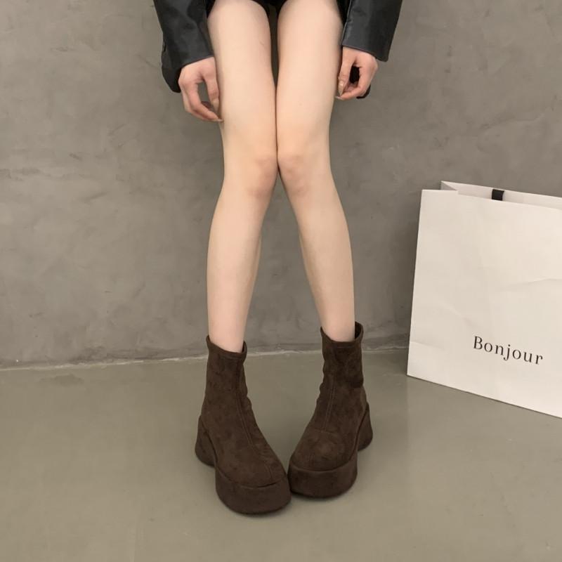 Autumn and winter new fashion show height thick-soled heightening muffin elastic boots women's British suede thin boots Martin boots
