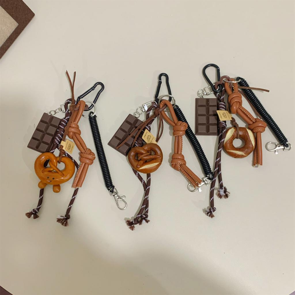 Unique Bagel Chocolate Pendant Bag Charm Keyring Accessory Nylon Keychain Key Holder Decors for Outdoor Enthusiasts
