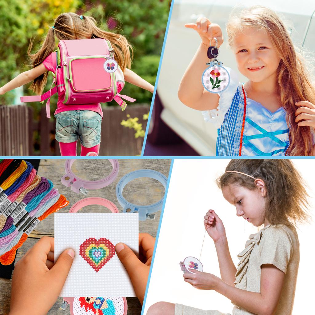 6 Stück Stickerei Anfänger-Sets DIY Kreuzstich-Set Stickerei Starter-Set Tragbarer Nadelentferner Einfädelwerkzeug Mit Stickrahmen Kinder