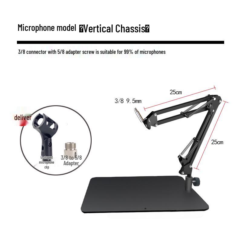 Adjustable Desktop Microphone Stand with Widened Base and Boom Arm for Phones and Tablets