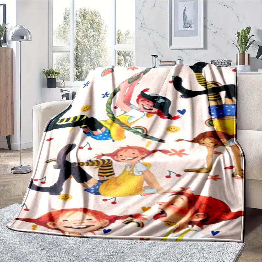 Decke mit Pippi Langstrumpf Motiv - Perfekt für Sofa, Bett, Reisen & Outdoor | Maschinenwaschbar, Gemütlich & Langlebig.
