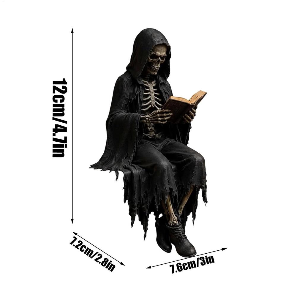 Reading Skeleton Statue, Gothic Dark Resin Desk Figurine, Creepy Home Decor Ornament For Office Living Room Bedroom Shelf