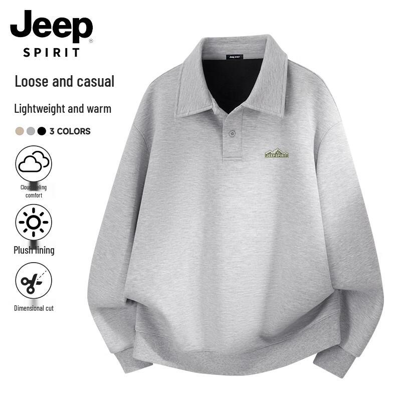 JEEP SPIRIT Men s Lapel Fleece Pullover Sweatshirt 3XL