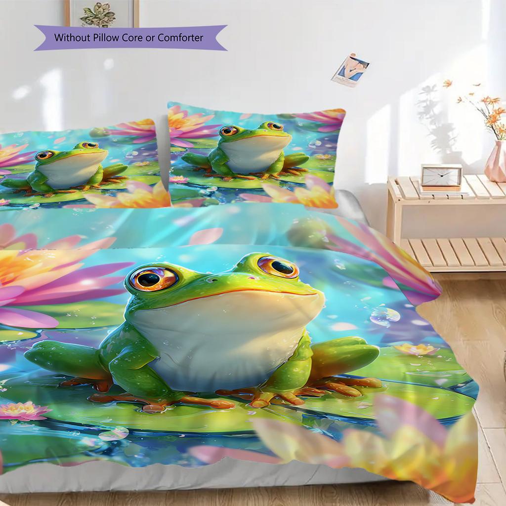 Frog Pattern Bedding Quilt Set Quilt Cover Pillowcase Home Decoration Birthday Gift (1 * duvet cover + 2 * pillowcase, without core)