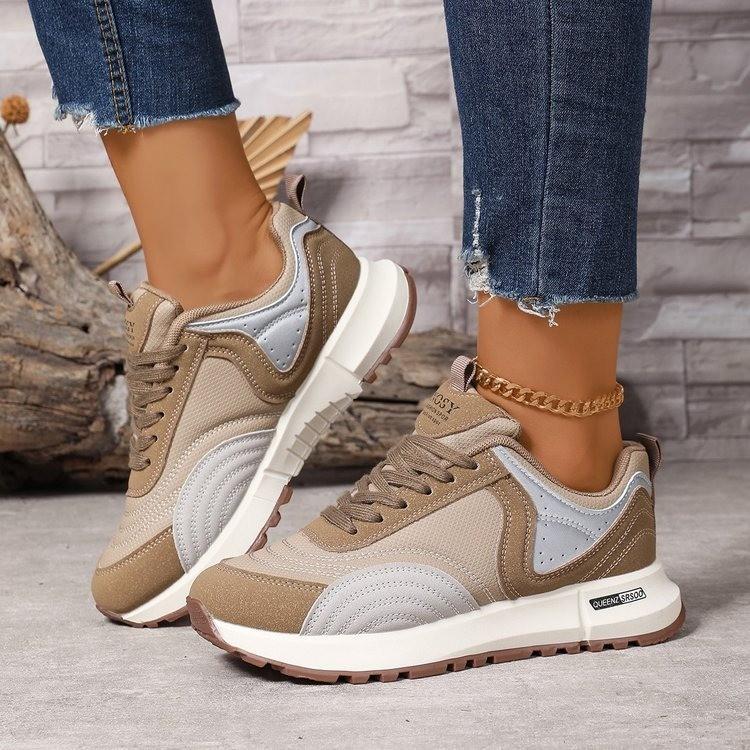 Außenhandel dicksohlige Schnür-Mesh Übergröße Sportschuhe Damen Herbst neue lässige Farbabstimmung Lauf-Dad-Schuhe