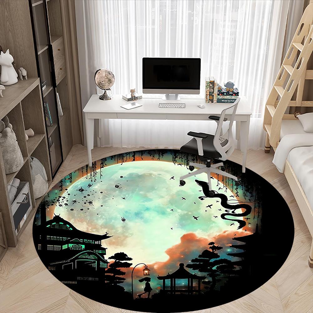 1pc Moonlit Garden Office Round Area Rug, Under Office Chairs Bedroom Living Room Home Decor, Room Deco