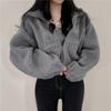 Giacca Corta da Donna di Design con Collo Alto Calda in Finta Lana d'Agnello Autunno e Inverno Ampia e Versatile Cardigan Top con Zip