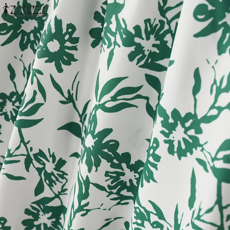 ZANZEA Women Summer Floral Print U Neck Lantern 3/4 Sleeve Blouses