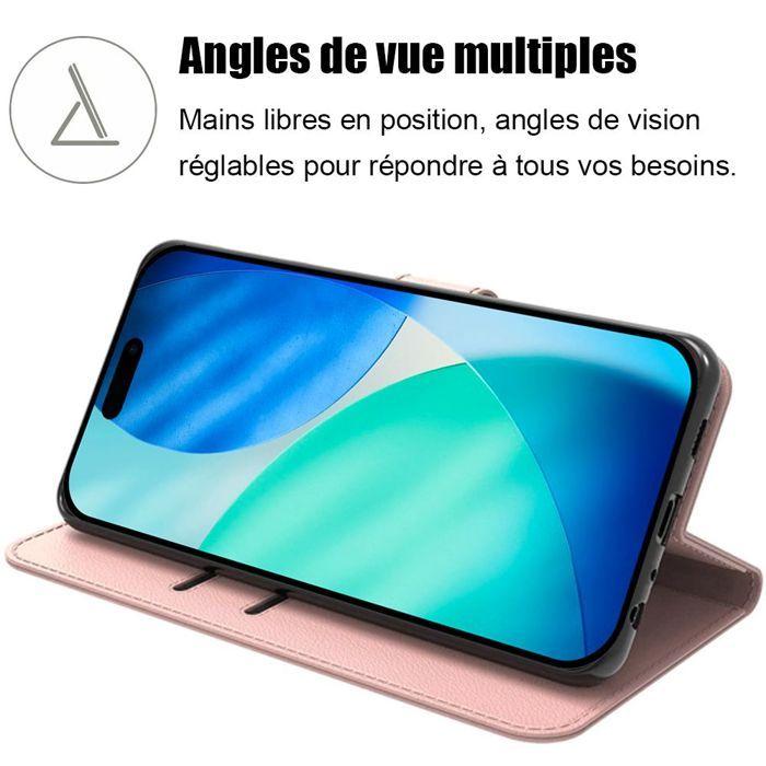 Coque pour iPhone 17 - BOOLING - Flip Case Antichoc Anti-Rayures Antichoc Effet Cuir Rose