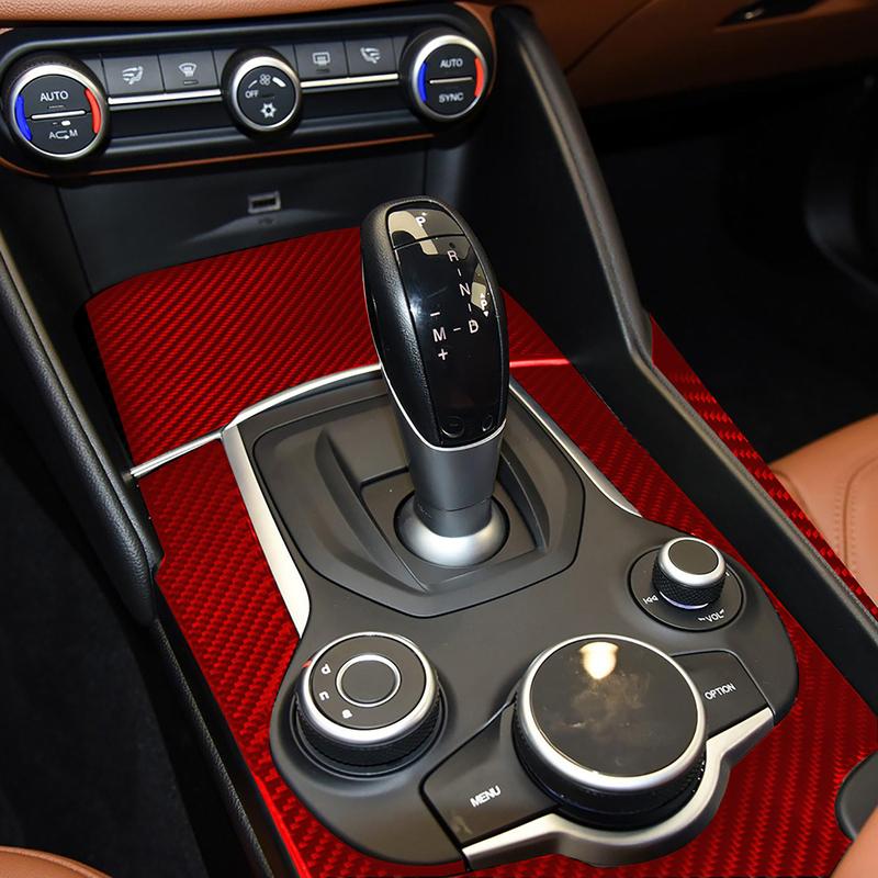 Autocollants d'accessoires intérieurs style fibre de carbone véritable Couvercle de panneau de cadre de pommeau de levier de vitesses de voiture Garniture Pour Alfa Romeo Giulia 2017 2018
