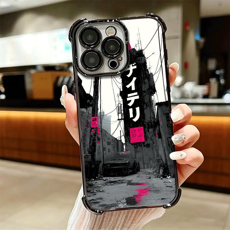 Cyberpunk Aesthetics Plating Phone Case For Iphone 16 17 Pro Max Air 16E 14 15 Plus 12 13 Mini Anti-Fall Airabag Cover