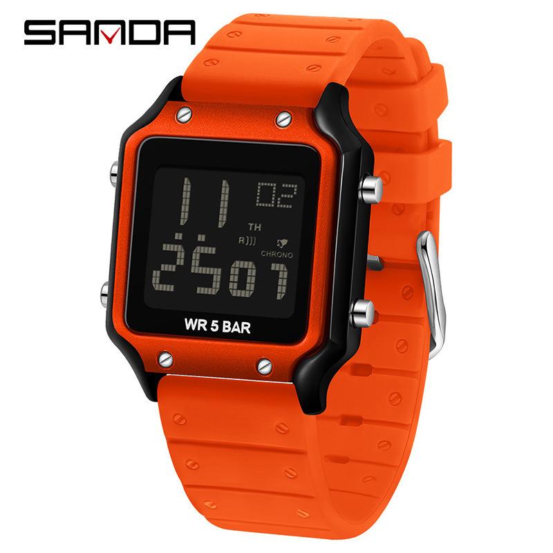 SANDA Electronic Watch Multifunctional Waterproof Sports Electronic Watch Fashion Trend Silicone Band Electronic Watch