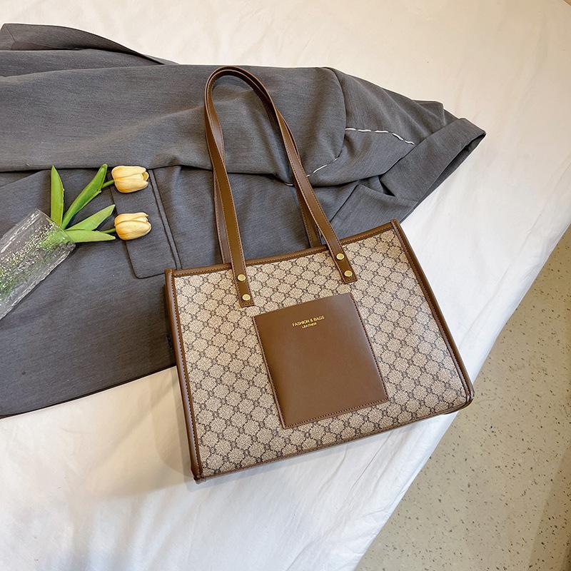 Portable Commuter Bag, Tote Bag, Large Capacity 2025 New Fashion Plaid Retro Classic Casual Simple Shoulder Bag