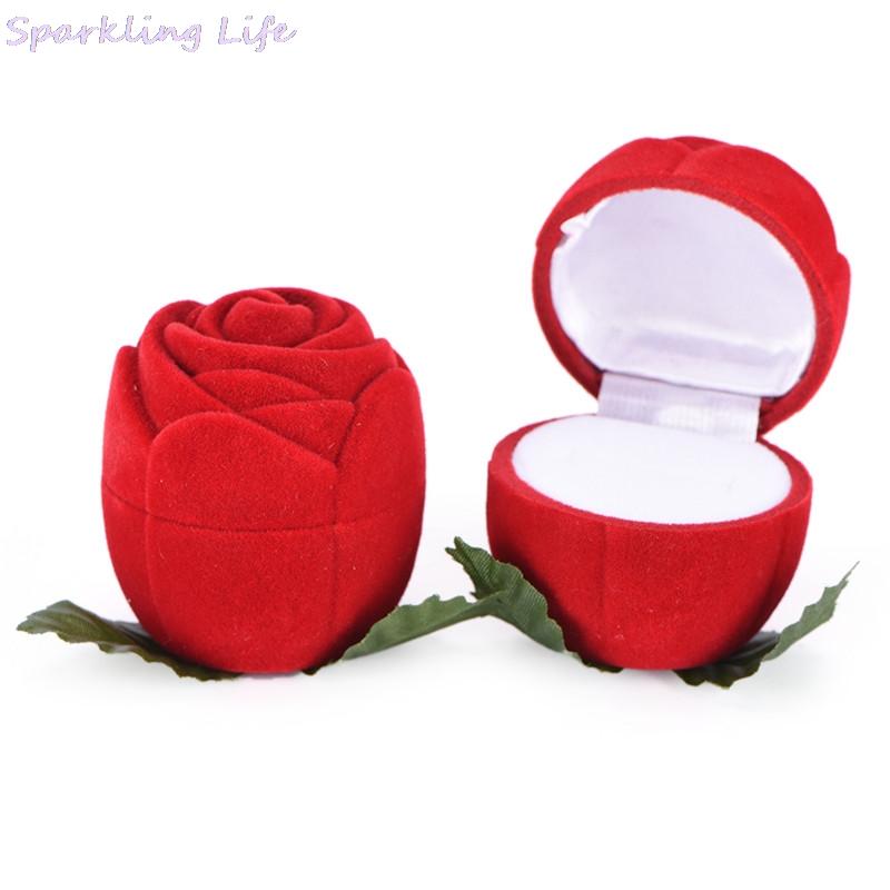 New Portable 3D Red Rose Jewelry Box Wedding Ring Gift Case Earrings Storage Display Holder Boxes For Earring Rings 1 Pc