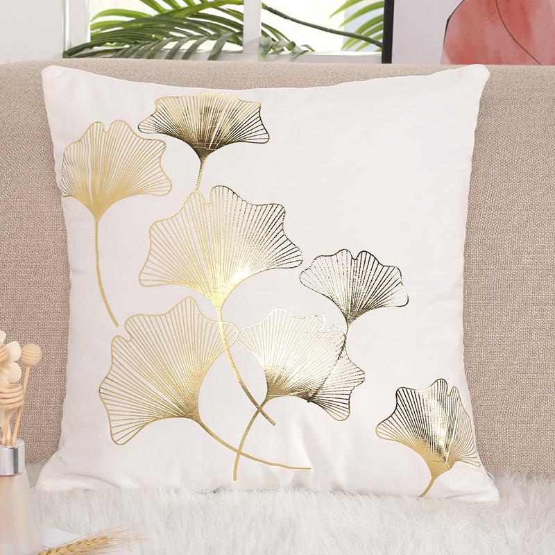 Elegant Velvet Pillow Cover With Gold Foil Leaf Design Luxury Soft Flannel Cushion Case Home Stylish Decorative Pillowcase
