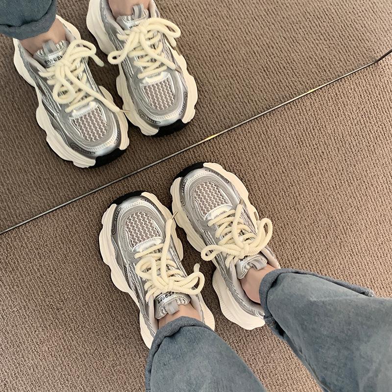 Breathable mesh dad shoes women's spring and summer 2025 new thick-soled fried street versatile small casual sports shoes