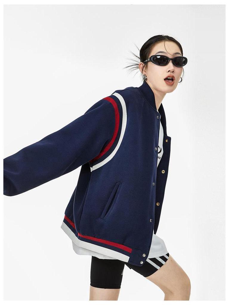 ICH MODE Women's Retro Color Block Baseball Jacket - Spring 2025 Collection