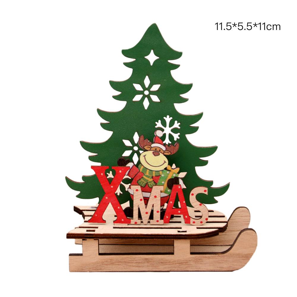 Christmas Santa Claus Wooden Pendant Assembled Ornaments Sled Xmas Decoration