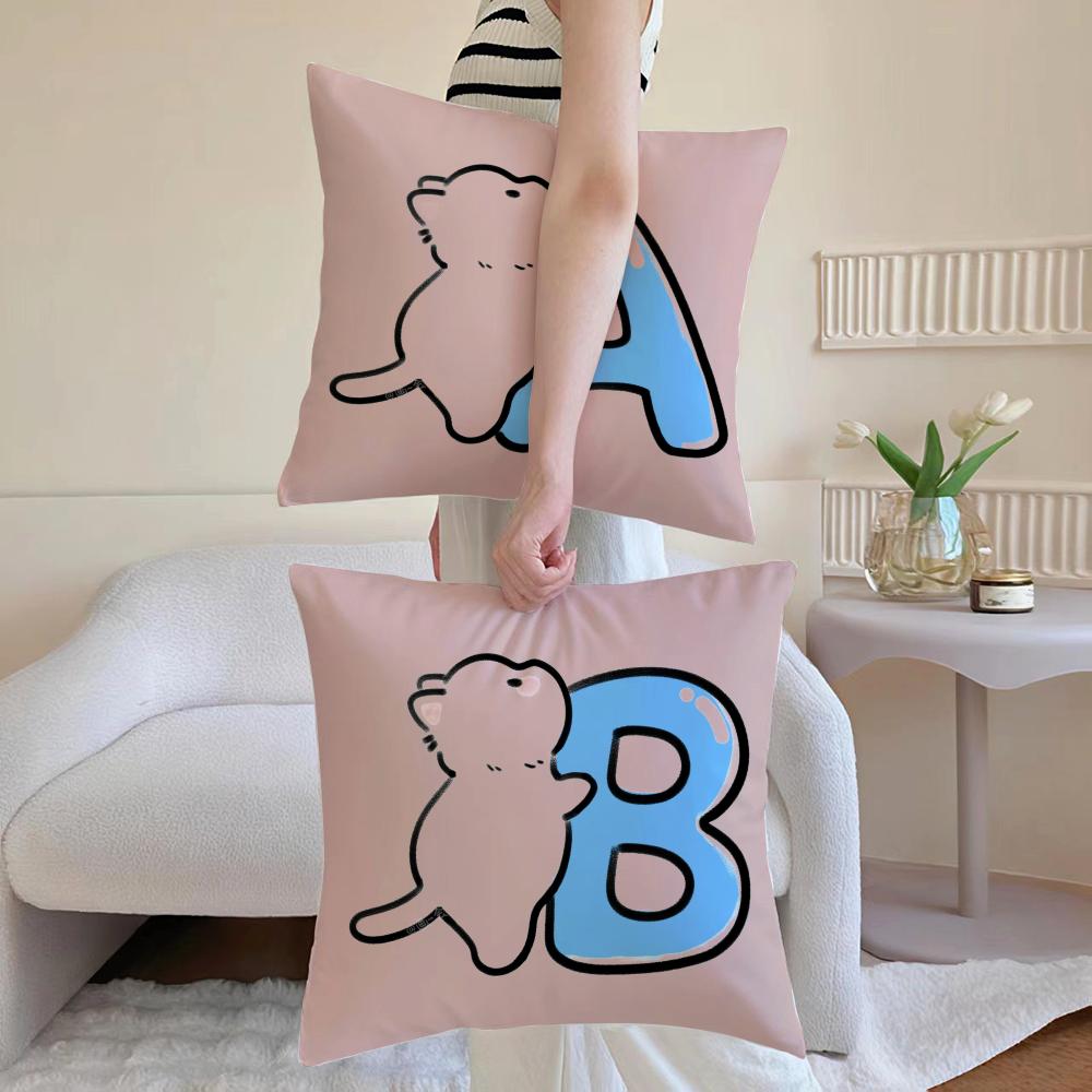 Fashion Cute Cat Hugging English Letters Cushion Cover Linen Pillowcase Cover Soft Decor For Sofa Home Room
