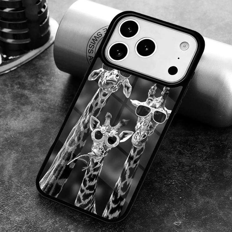 Animal Funy Grey Giraffes with Glasses Phone Case For iPhone 17 16 15 14 13 12 11 Pro Max Plus 17Air Soft Silicone Cover