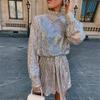 European and American evening dresses, gold slim-fitting and thin lace-up waist long-sleeved sequined backless dresses