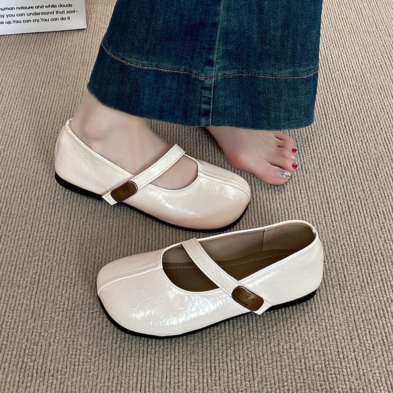French New Round Head Ballet Single Shoes Women's 2025 Soft Sole Spring and Autumn Flat Bottom Mary Jane Shoes Versatile Evening Doudou Shoes