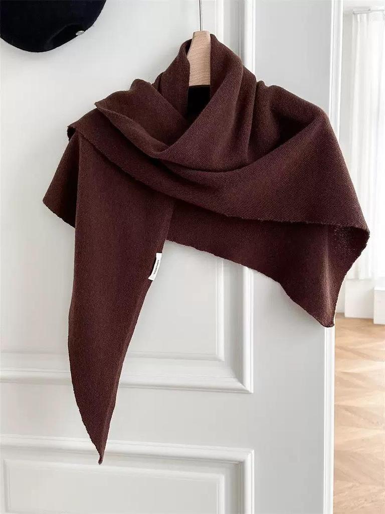 Women's 100% Wool Knit Triangular Scarf - Large Shawl for Autumn/Winter, Warm Outerwear, Neck Protector